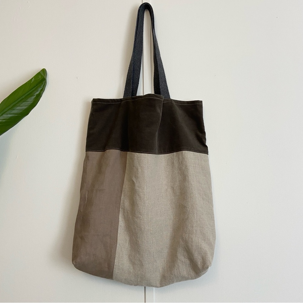 Colorblock Linen and Cotton Tote Bag - Picture 2 of 9